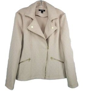 Roz & Ali Womens Jacket sz M cream zip up moto style quilted look zipper